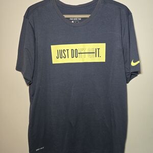 Nike Men's Dark Blue Tee with Yellow Accents